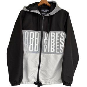 Five By Five GOOD VIBES Hoodie Jacket Small Iridescent Silver Black Windbreaker